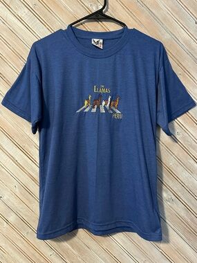 Peru 'The Llamas' Embroidered Abbey Road Navy Blue Short Sleeve Cotton Tee